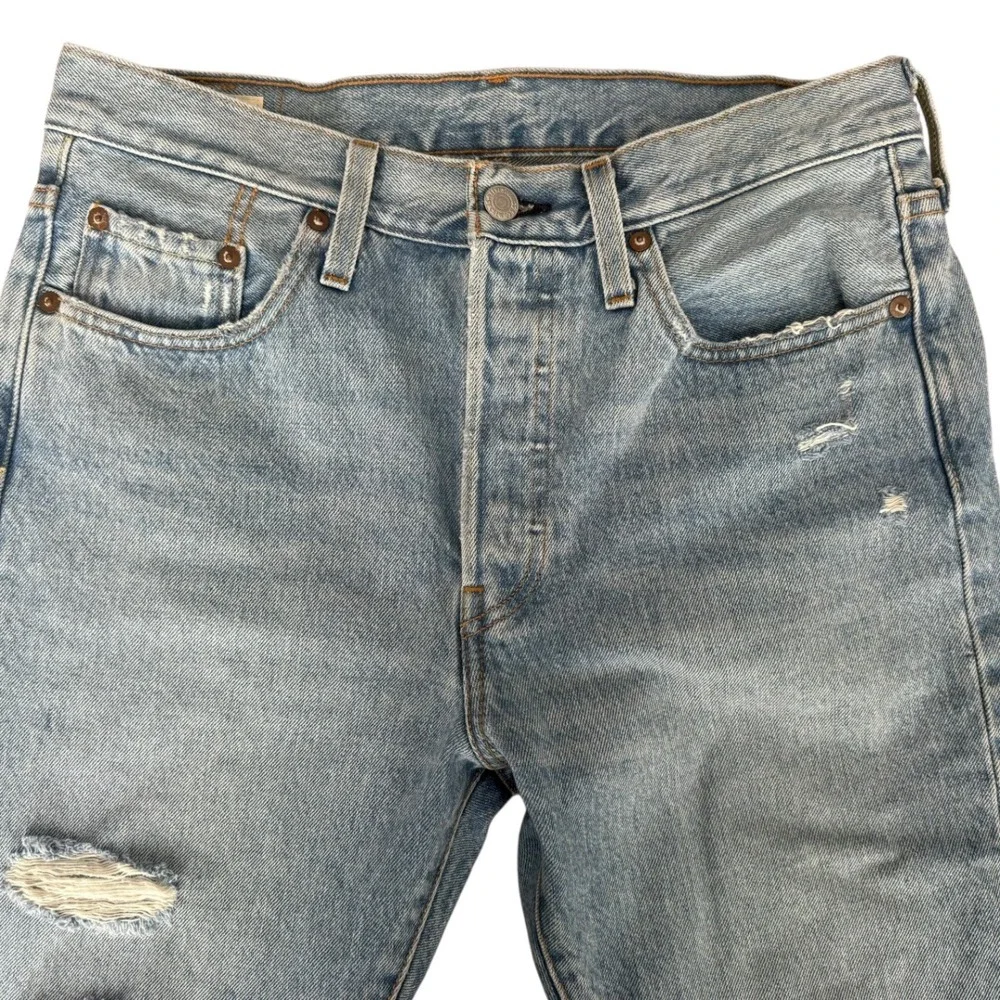 Levis Premium 501 Distressed Light‎ Wash Button Fly Jeans W28 L28 Denim Skinny